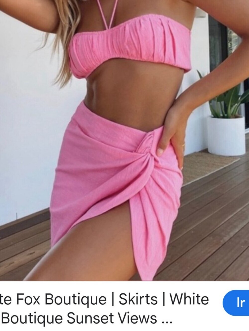 White Fox Pink Bandeau Bikini Top with Twist Wrap Skirt